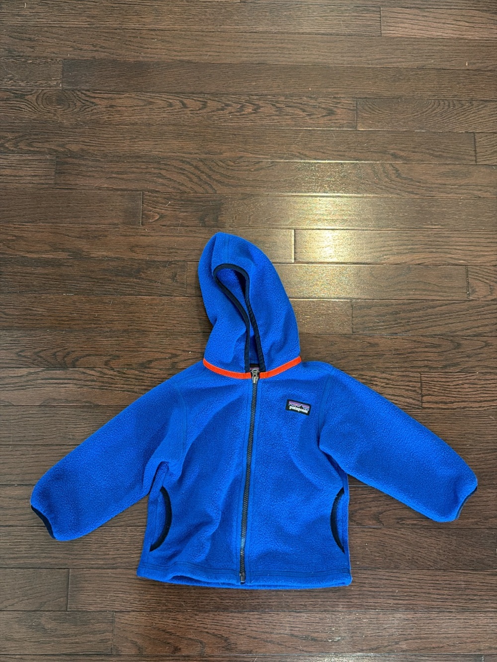 Patagonia Kids Blue Hooded Fleece with Orange Trim